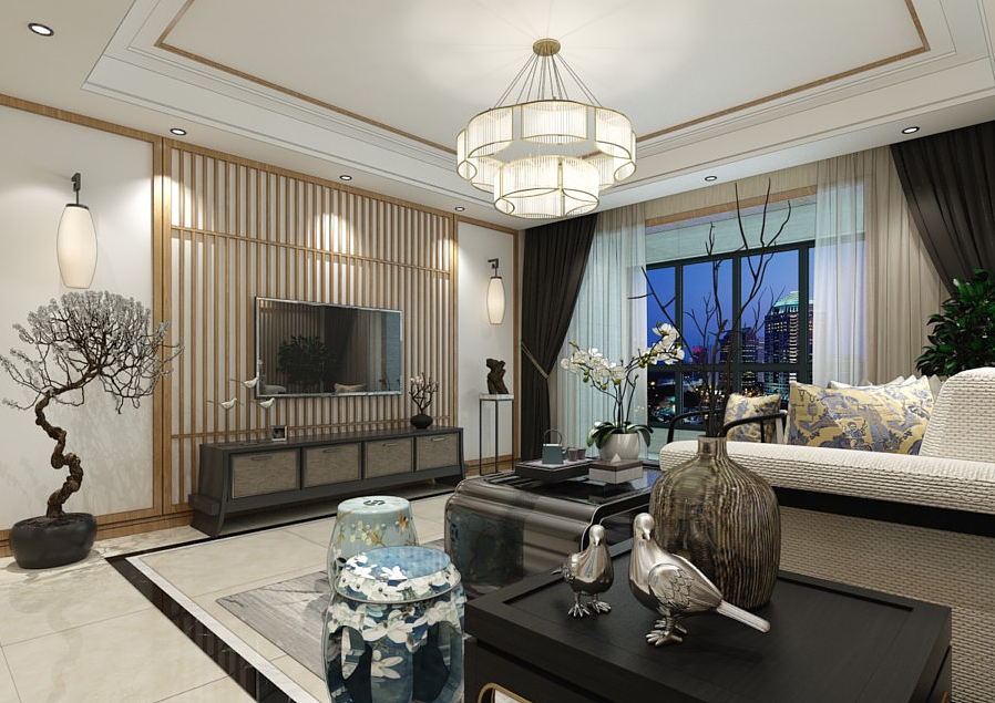 沈阳绿港装饰分享新中式风格客厅装修案例图集分享