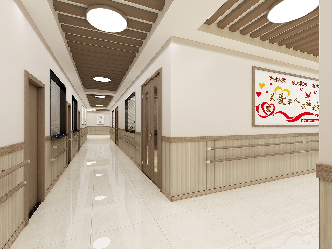养老院走廊设计,养老中心走廊,养老院公共走廊设计