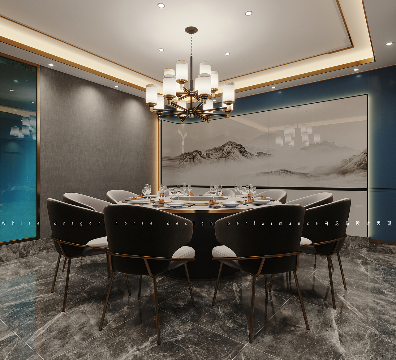 新中式饭店——白龙马效果图