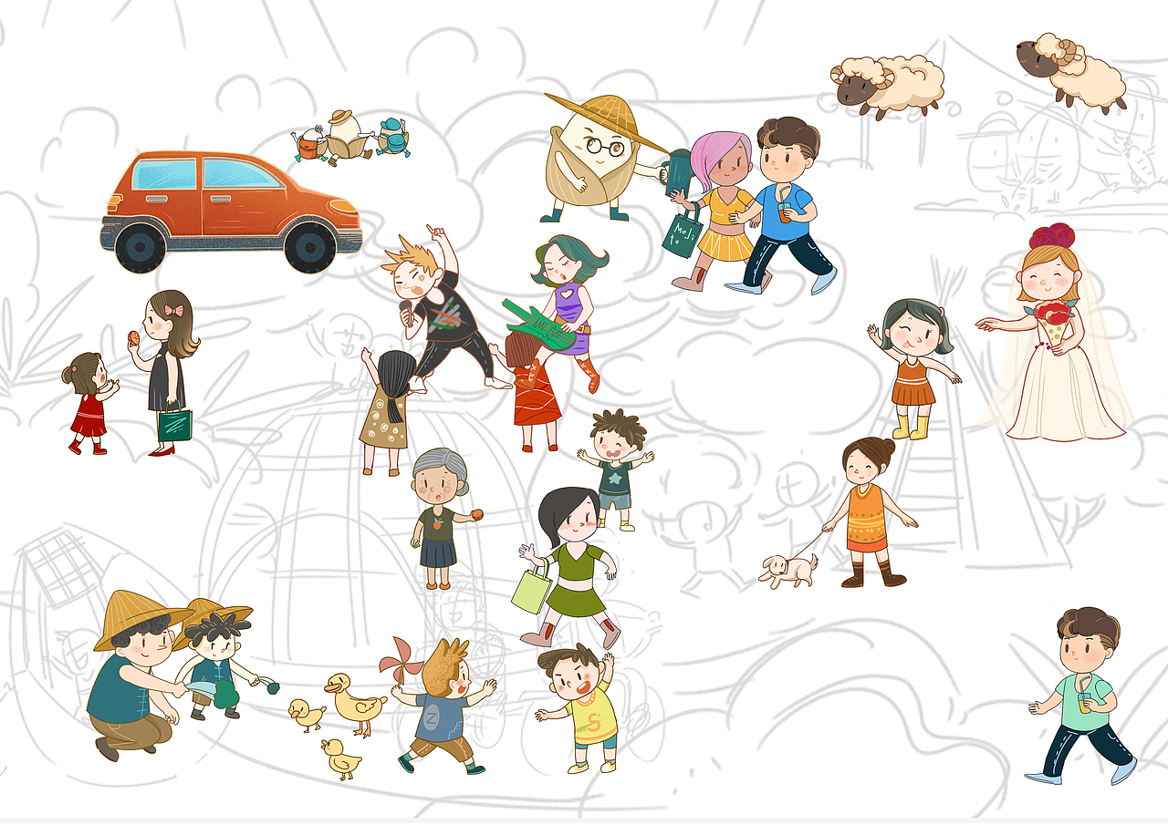 原创设计,度假区文创商业插画长卷