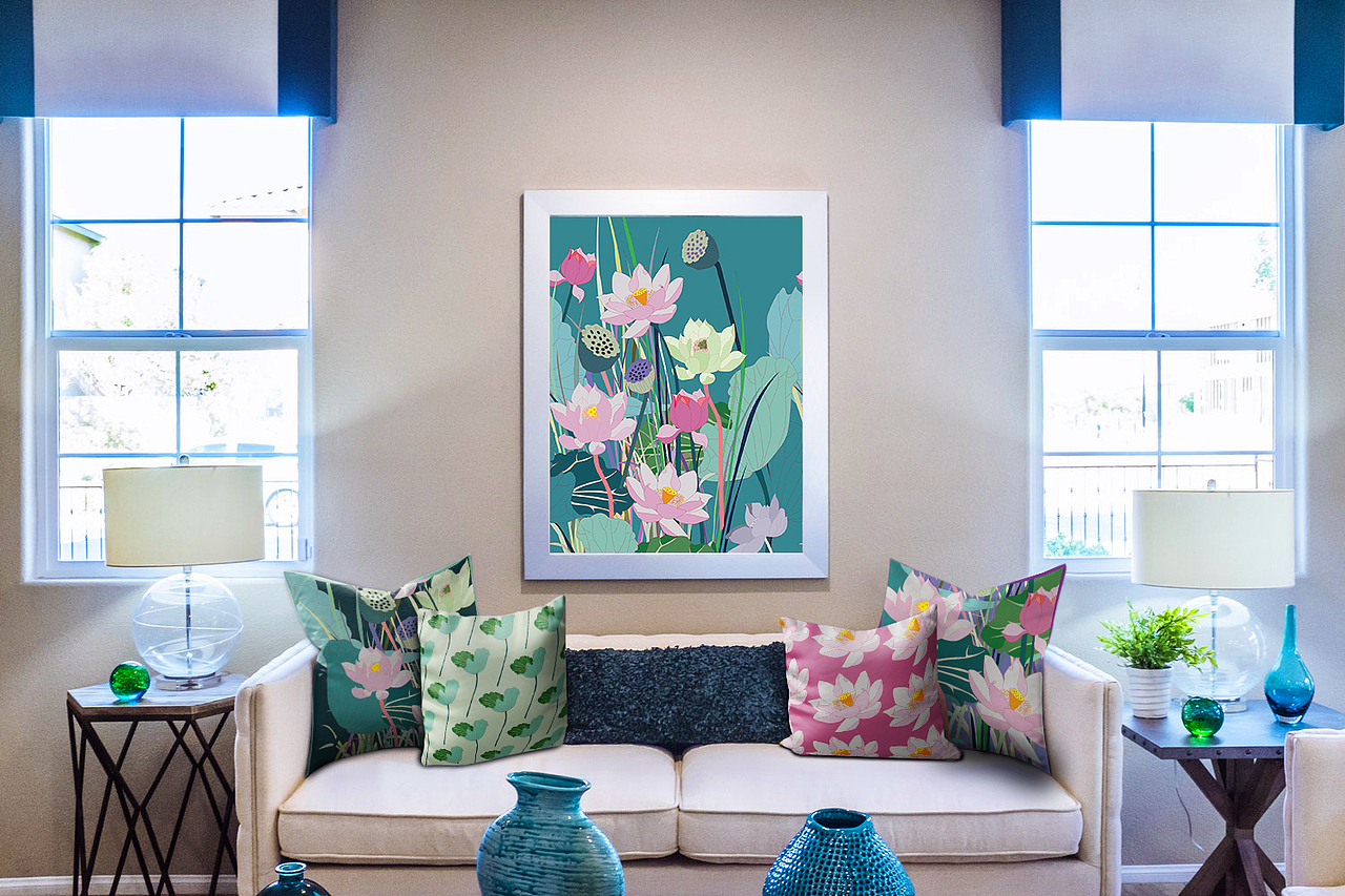 国风荷花系列（图ZMzY2OTM0ODM2） - 商业插画 - 站酷设计师猫三莫原创素材 - 站酷ZCOOL