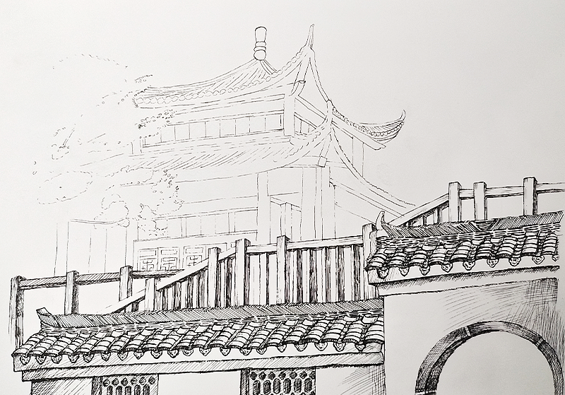 古建筑钢笔画（图ZMzUzMjY5ODA0） - 商业插画 - 站酷设计师藝孑原创素材 - 站酷ZCOOL
