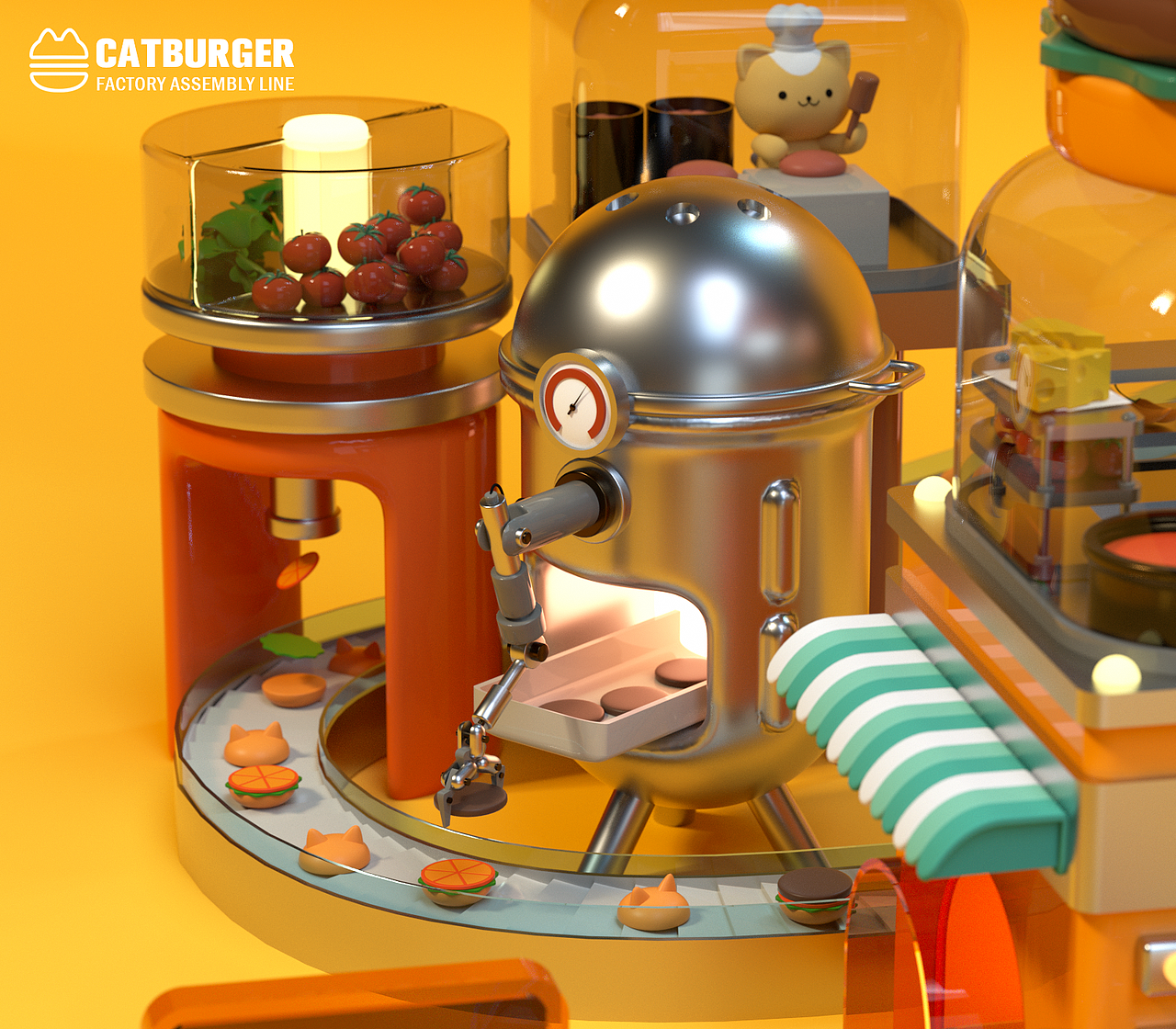 C4D-猫猫汉堡工厂