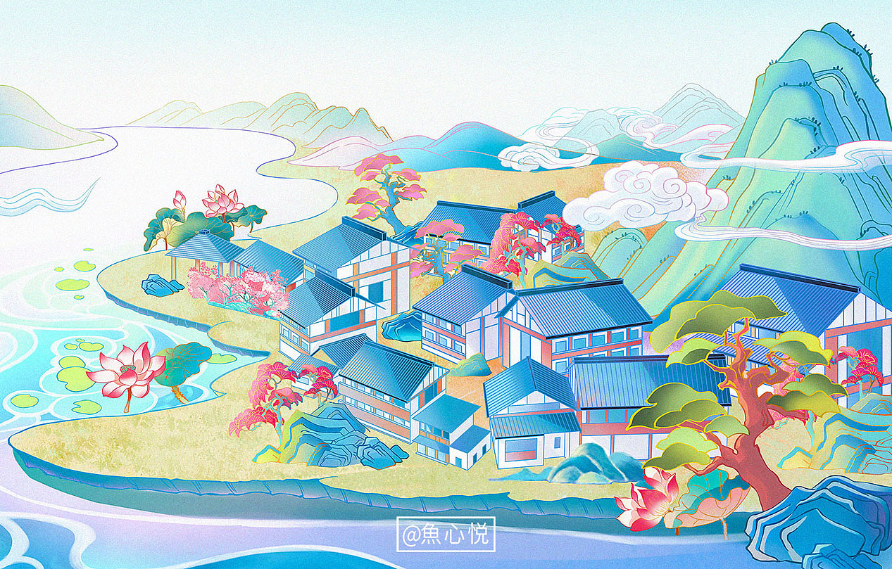 九溪江南国风插画（图ZMjk5OTM1Njg4） - 商业插画 - 站酷设计师魚心悦原创素材 - 站酷ZCOOL