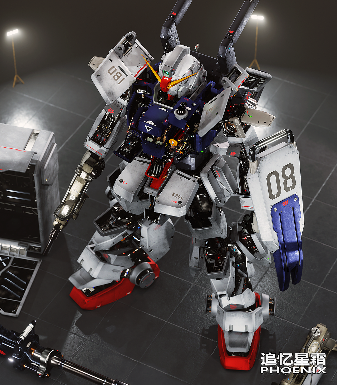 【blender建模渲染】RX-79G陆战型高达,08MS小队