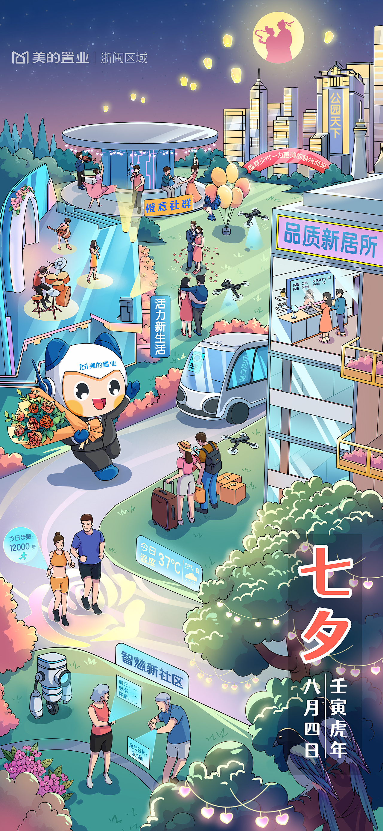 美的置业 2021-2023节日插画IP海报