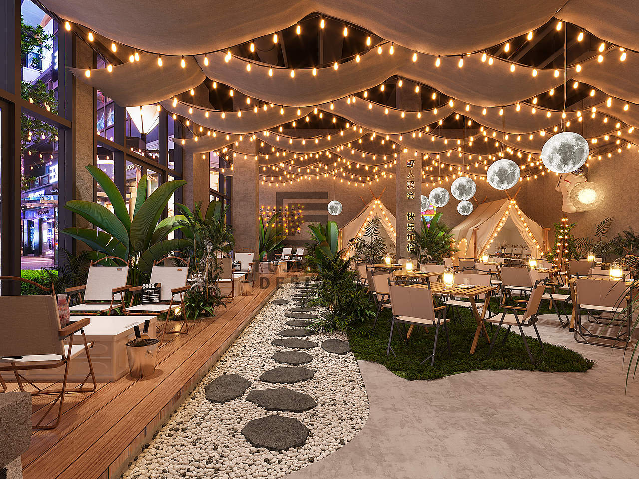 沉浸式露营风西餐厅，这设计针不戳！（图ZMzM3MTY3MDky） - 商业空间设计 - 站酷设计师浅浅设计1原创素材 - 站酷ZCOOL