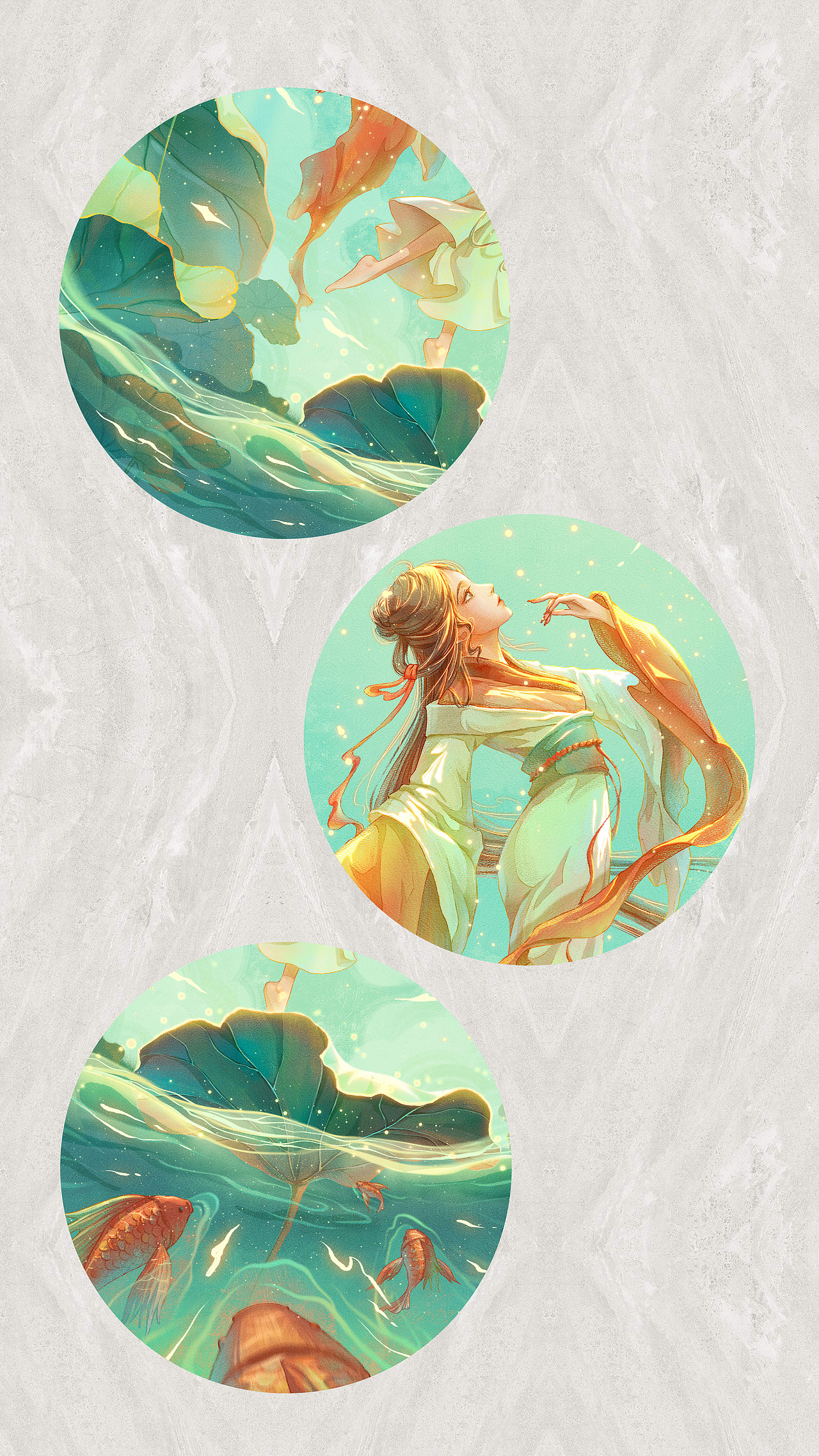 国风氛围感插画丨跳舞的荷中少女