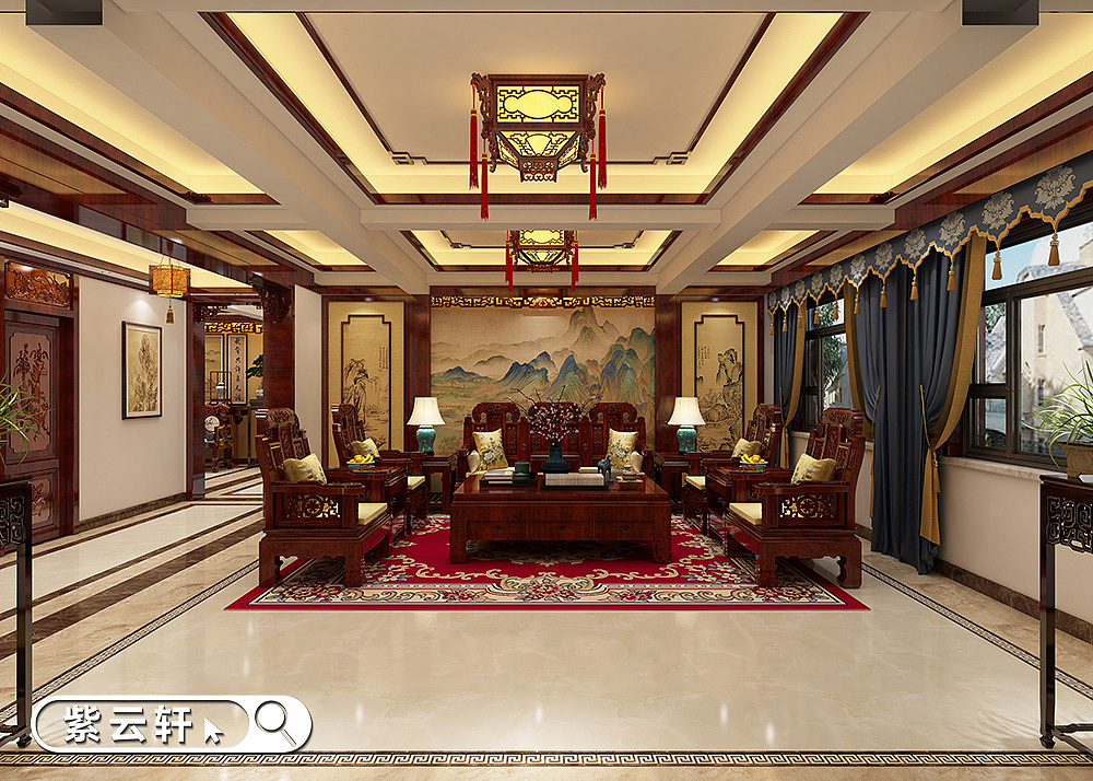 陕西中式风格别墅装修成熟稳重堪称经典（图ZMzQ1NDg2MTM2） - 家装设计 - 站酷设计师紫云轩中式原创素材 - 站酷ZCOOL