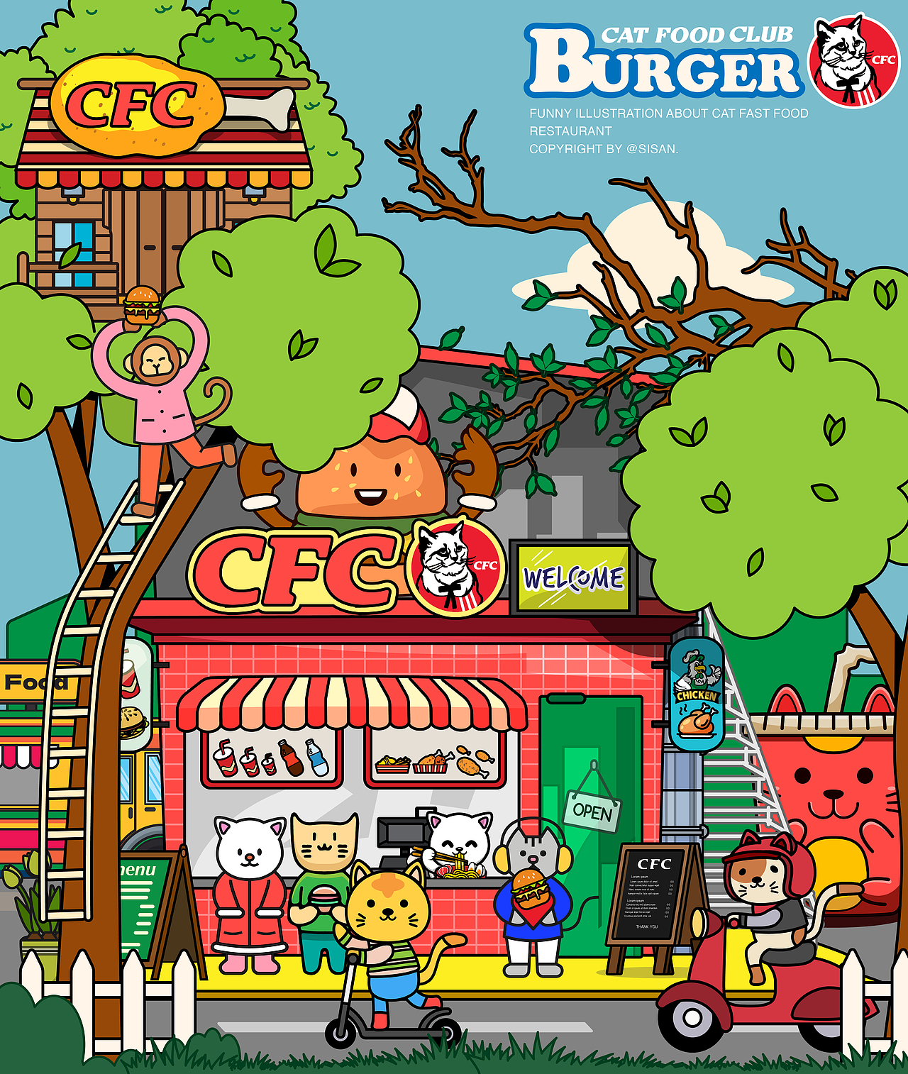 /<br><br>/<br><br>这里设想了一款猫咪自己的快餐店,在铲屎官们的认知中,我们的主子不是在吃,就是在发呆或者睡觉,一个健康的喵星人是少不了暴涨的食欲的,于是把猫咪的食欲借此拟人化。<br><br>/<br><br>