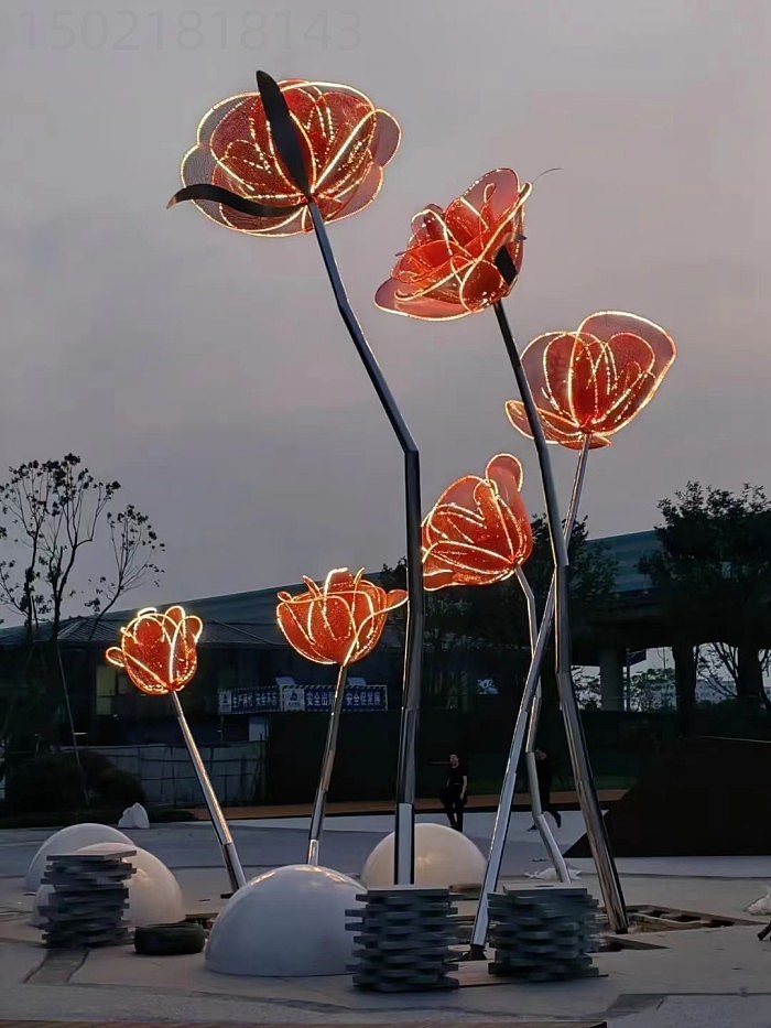 浙江城市夜景雕塑 玫瑰花不锈钢雕塑 花朵雕塑