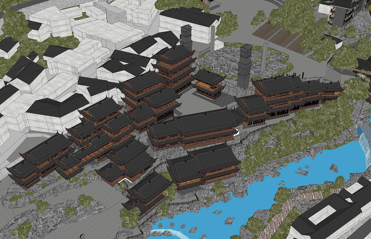 古建商业街SU模型下载