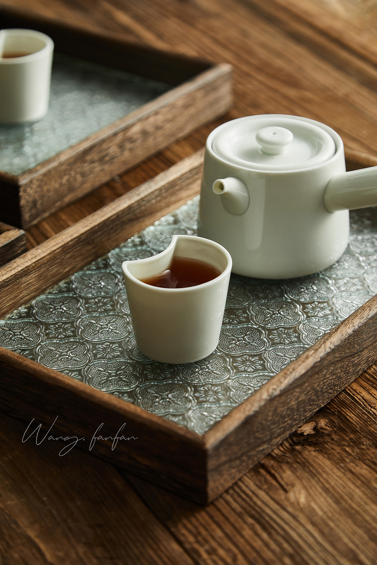 复古海棠花实木托盘 丨茶具