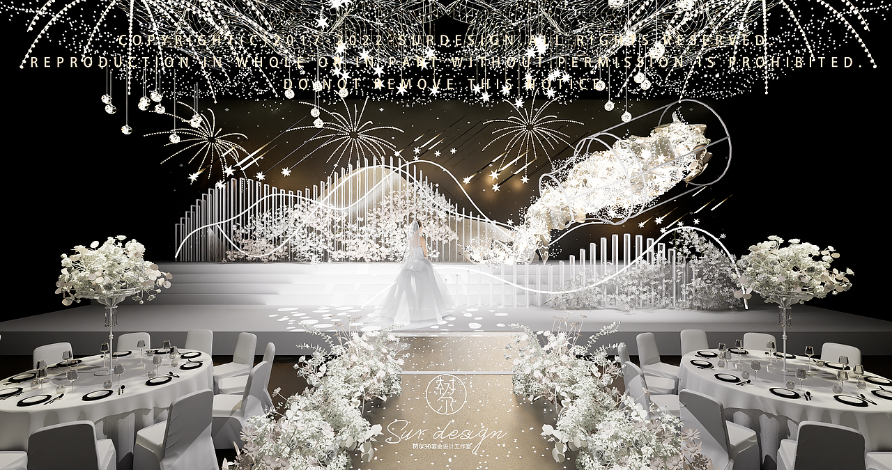 SurDesign香槟色婚礼宴会3D效果图