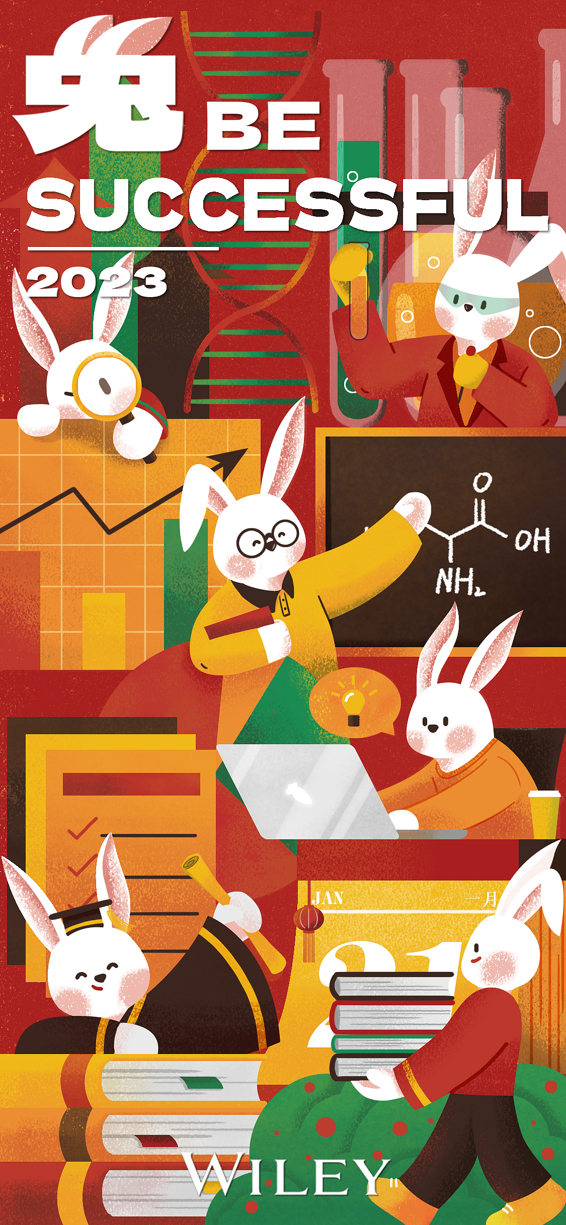 Wiley威立2023兔年贺新春插画海报