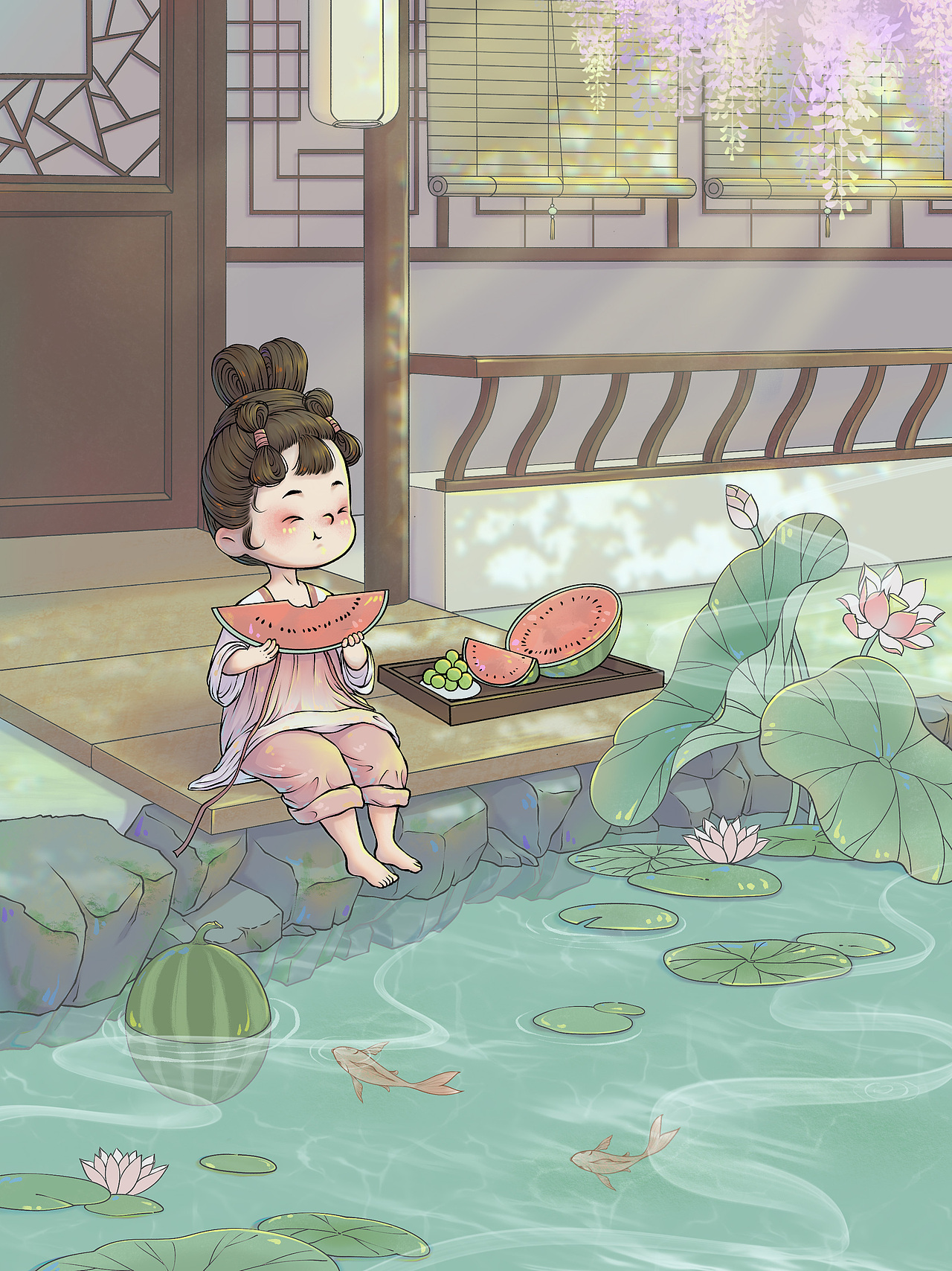 过雨荷花满院香（图ZMzEyNjYwNDMy） - 儿童插画 - 站酷设计师一只梨梨sally原创素材 - 站酷ZCOOL