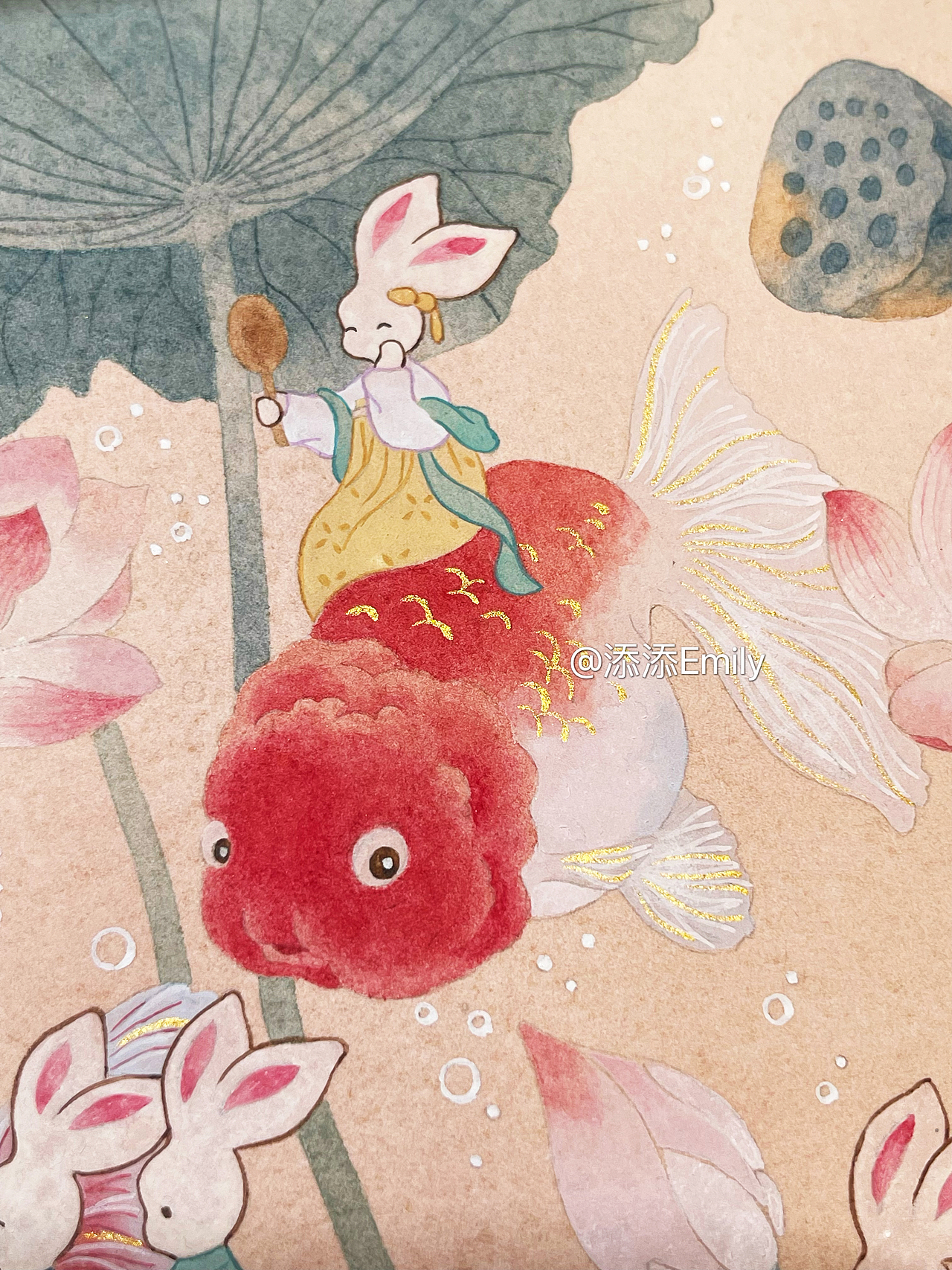 莲莲有鱼（兔崽崽系列）（图ZMzMxNzY1NzIw） - 商业插画 - 站酷设计师添添Emily原创素材 - 站酷ZCOOL