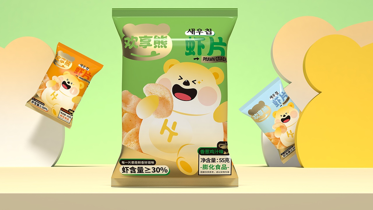 欢享熊-【虾片】【虾条】膨化食品包装设计