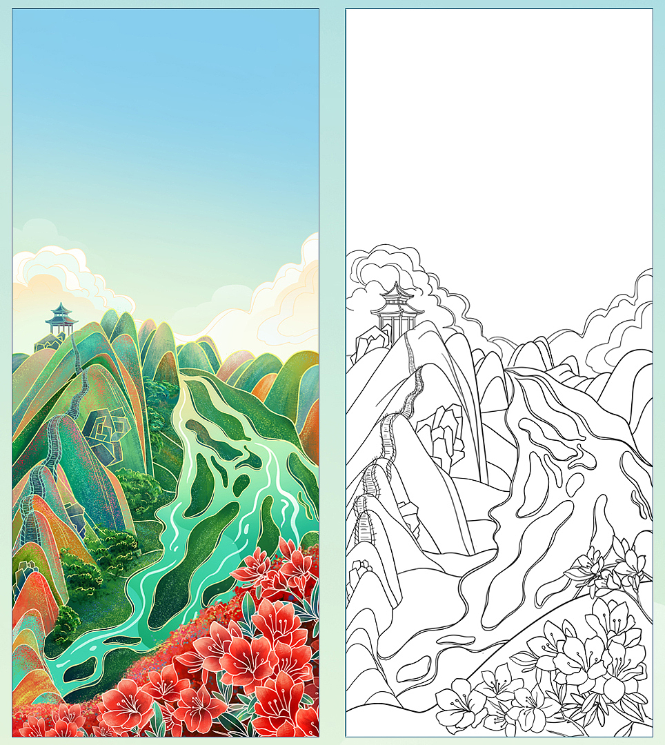 一张矿泉水标签包装插画