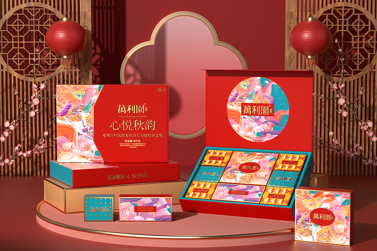 巨灵设计 x 万利园 | 锦绣缤纷国潮插画中秋月饼礼盒