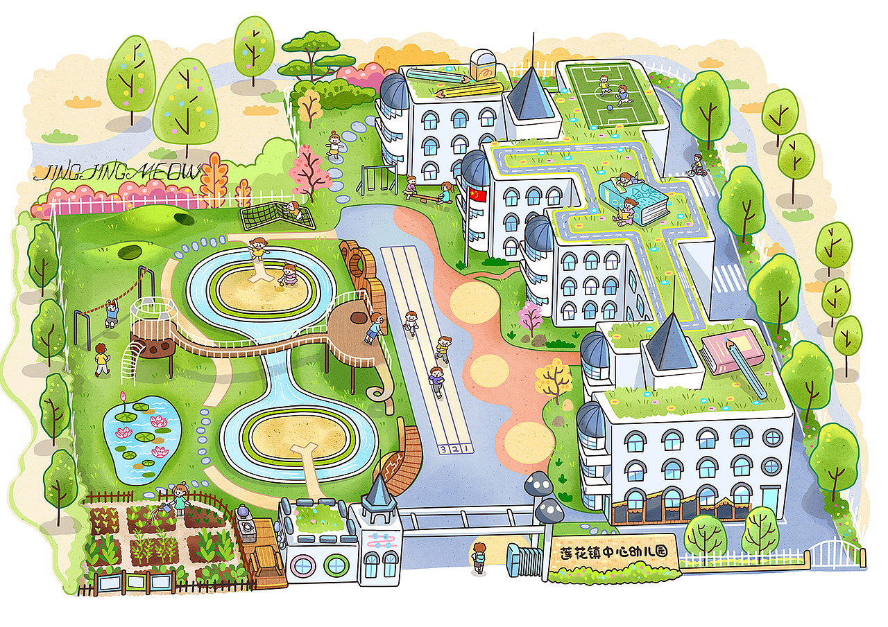 莲花镇中心幼儿园手绘地图（图ZMjk5MTUxMDMy） - 商业插画 - 站酷设计师静静Meow原创素材 - 站酷ZCOOL