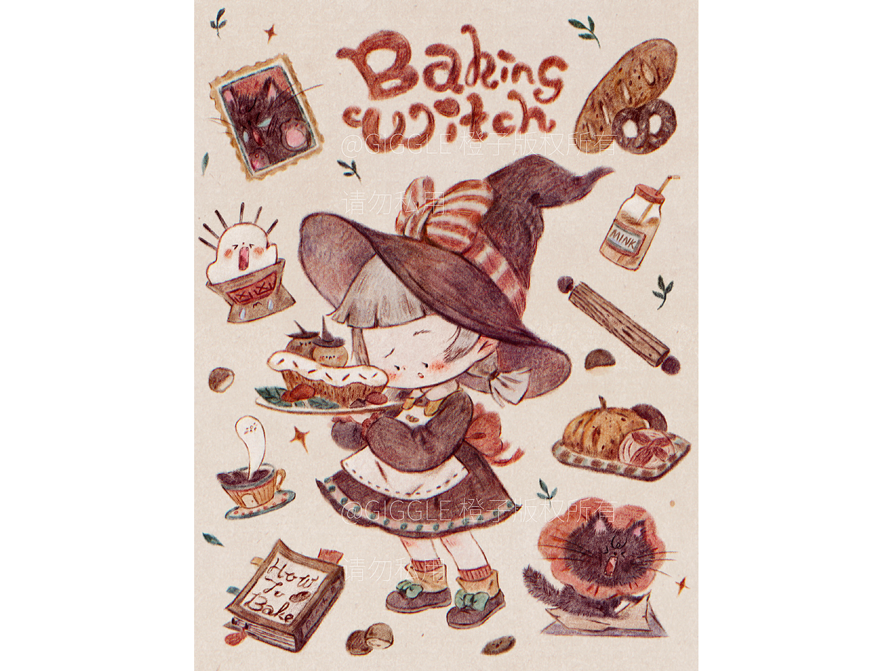 「小魔女与黑猫」人物插画 X 贴纸