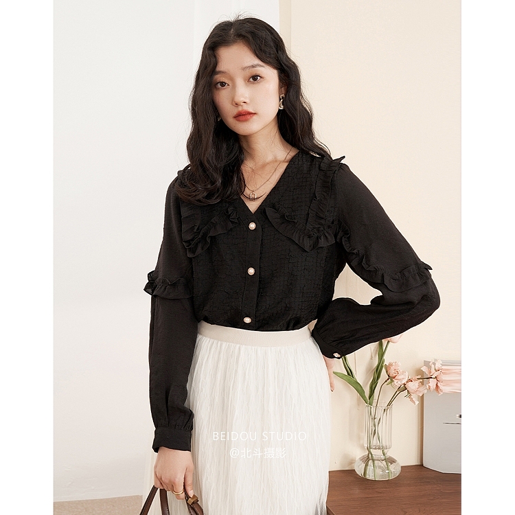 春夏季新款V法式木耳边衬衫女（图ZMzI5ODYyMDIw） - 人像摄影 - 站酷设计师北斗摄影原创素材 - 站酷ZCOOL