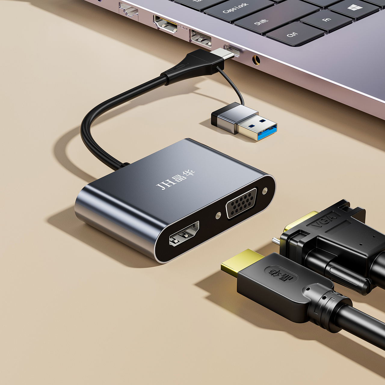 JH/晶华 (VGA 转HDMI+VGA)C4D3C产品渲染