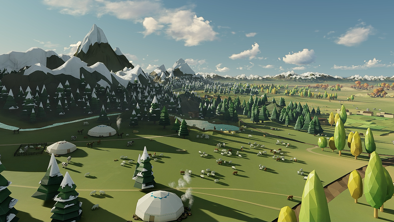 多角度渲染的牧场风景(视频上传后这清晰度太差了吧)