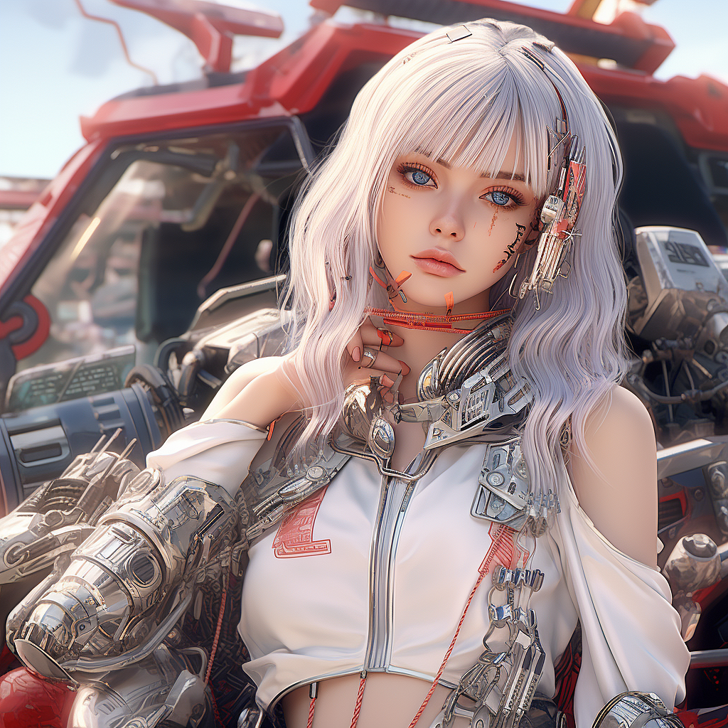 莫兰迪色系科幻机械女孩立绘