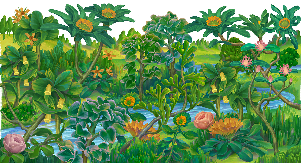 复古动画风插画《psychedelic garden》