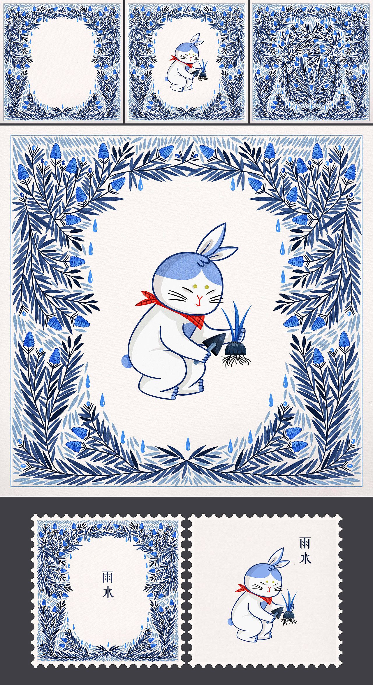 扑哧兔兔 | 节气&花纹&邮票&青花瓷（图ZMzAwODE1OTQ0） - IP形象 - 站酷设计师aaaamieya原创素材 - 站酷ZCOOL