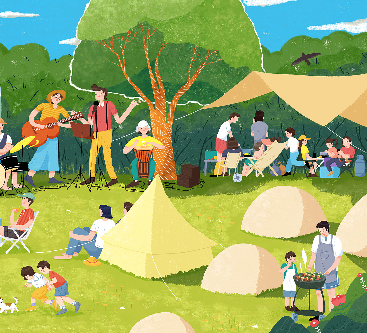 原创音乐露营风格插画（图ZMzE4NjcwMjAw） - 商业插画 - 站酷设计师嘉壕gaahou原创素材 - 站酷ZCOOL