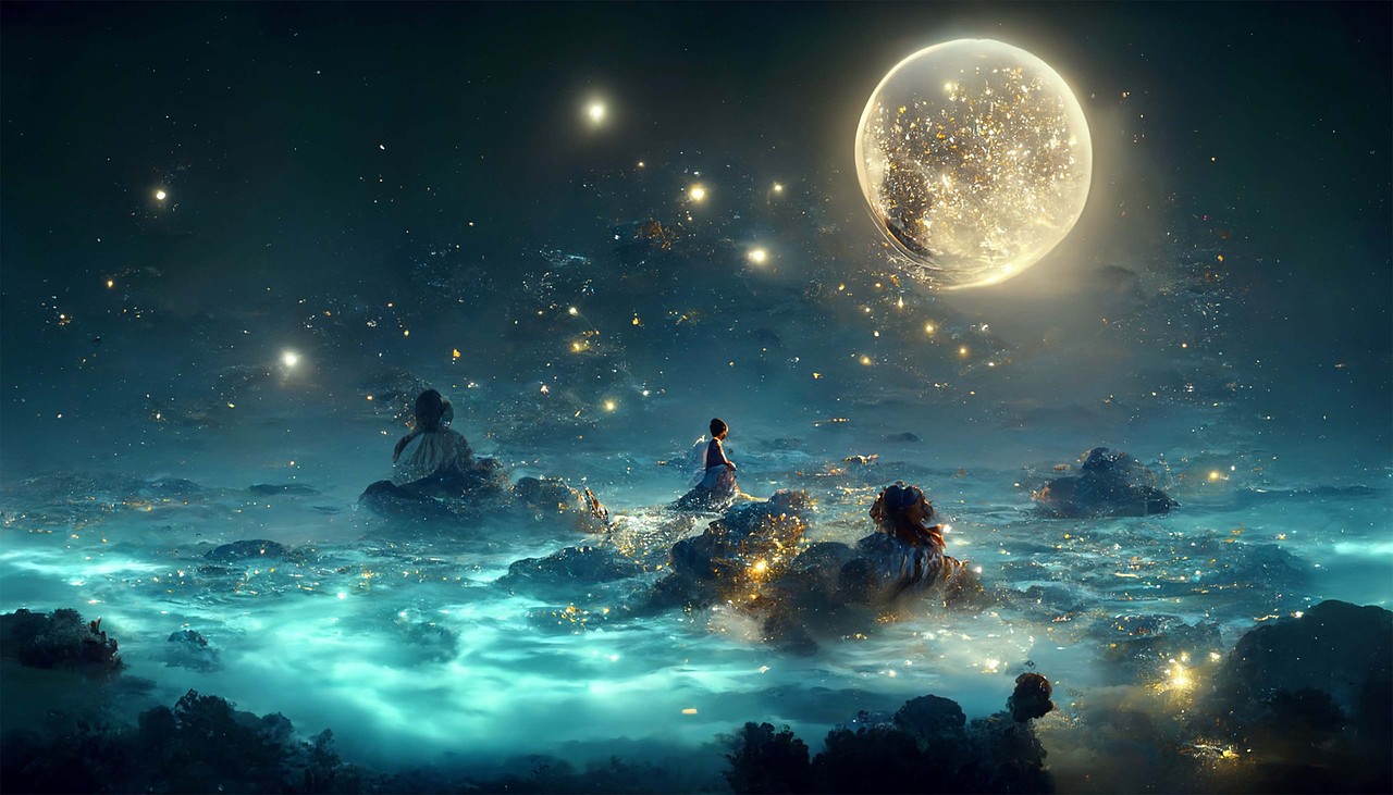 星空瀑布海水月