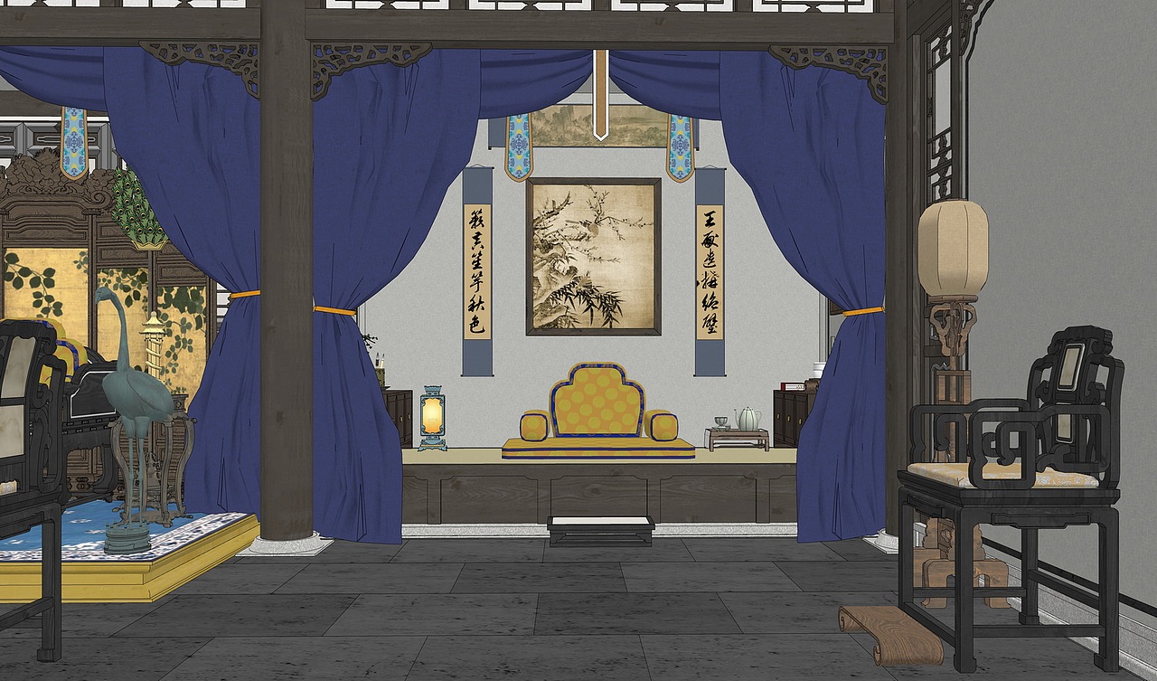 古代卧室su模型下载