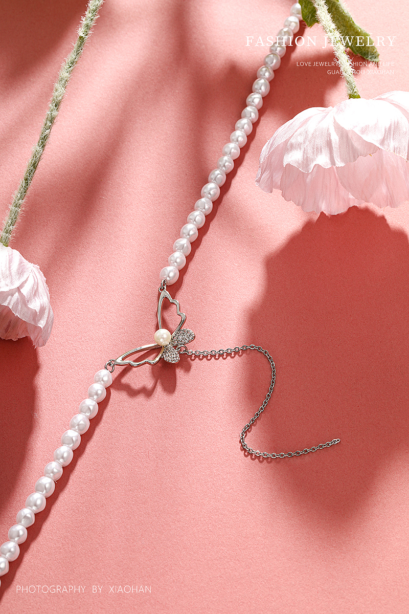 珠宝首饰拍摄 粉色底 日常拍摄 彩宝 耳钉 珍珠 项链