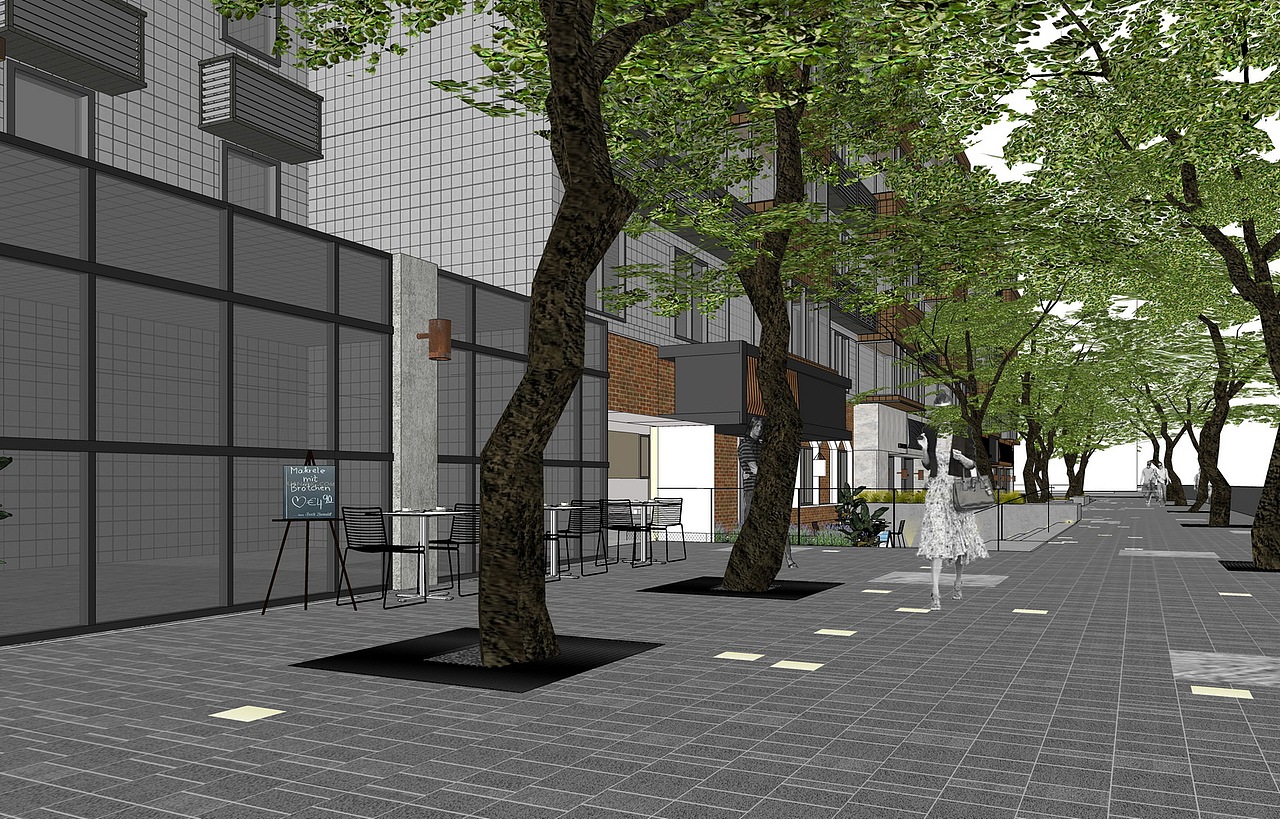 城市街坊更新厂房改造景观SU模型下载