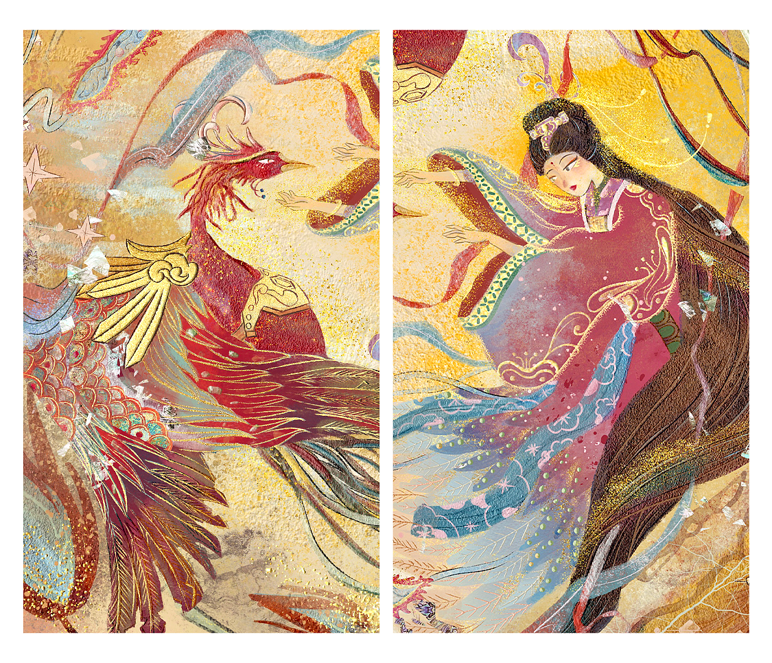 岩彩插画-【玄鸟】（图ZMzM1ODgzMjY4） - 艺术插画 - 站酷设计师悦YUE_DESTINY原创素材 - 站酷ZCOOL