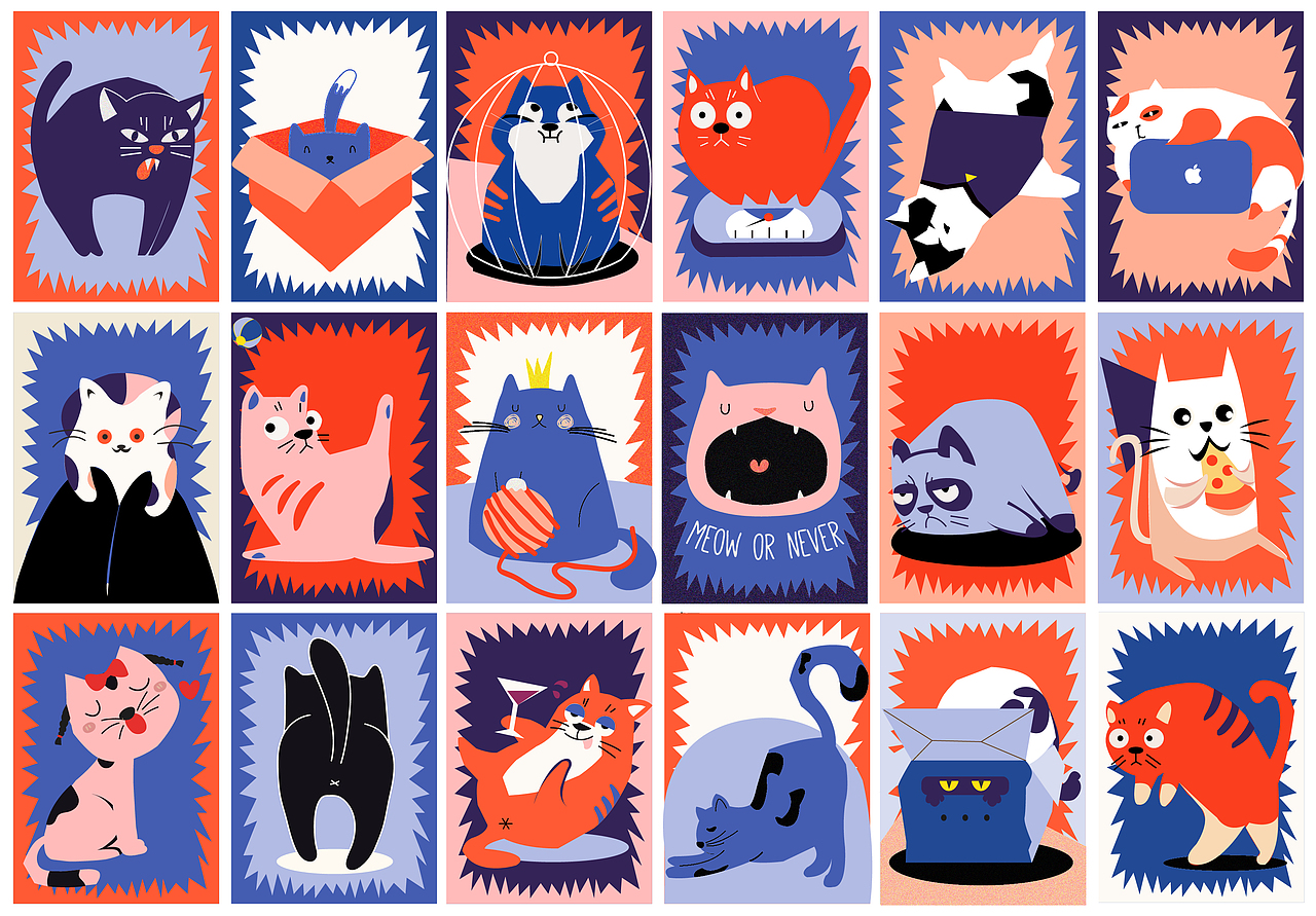 猫咪插画大合集（图ZMzM1NTQ3MjQ0） - 图案 - 站酷设计师瀰縌原创素材 - 站酷ZCOOL