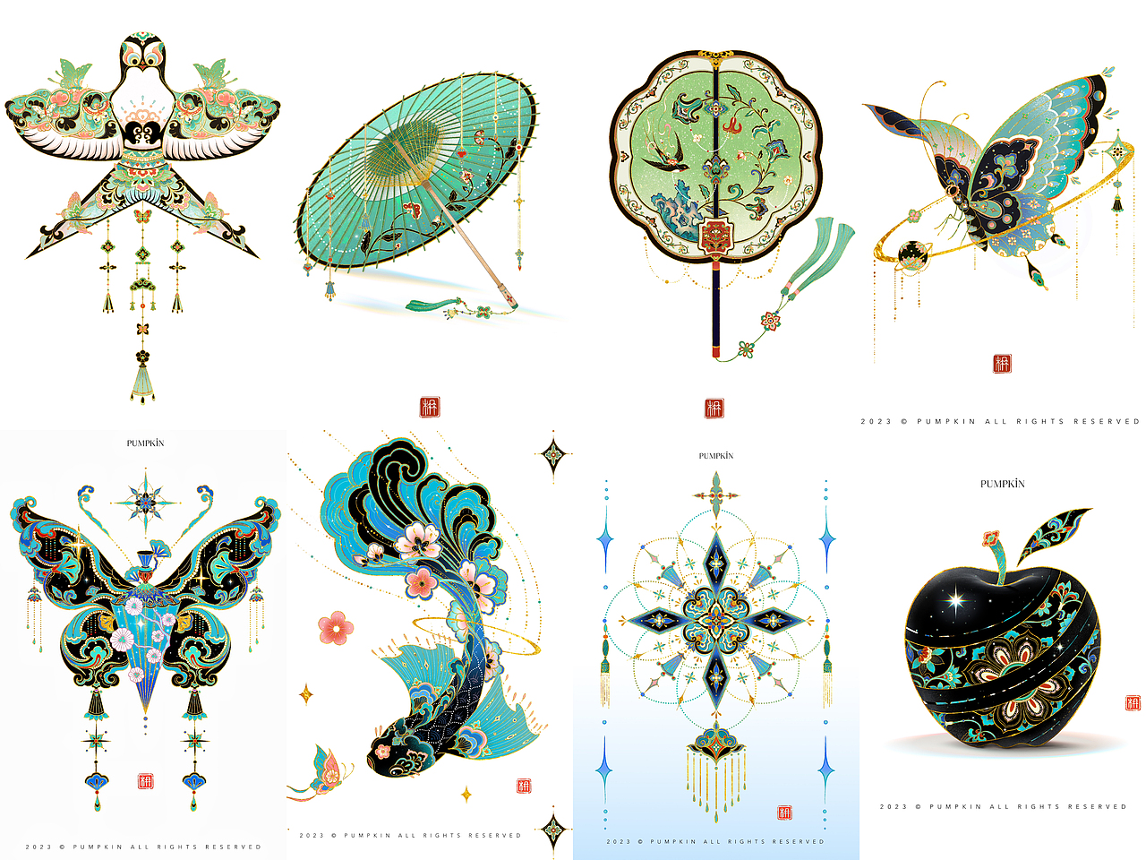 2023·敦煌｜四季复古插画系列合集（图ZMzU5MTU2ODE2） - 艺术插画 - 站酷设计师方楠Pumpkin原创素材 - 站酷ZCOOL