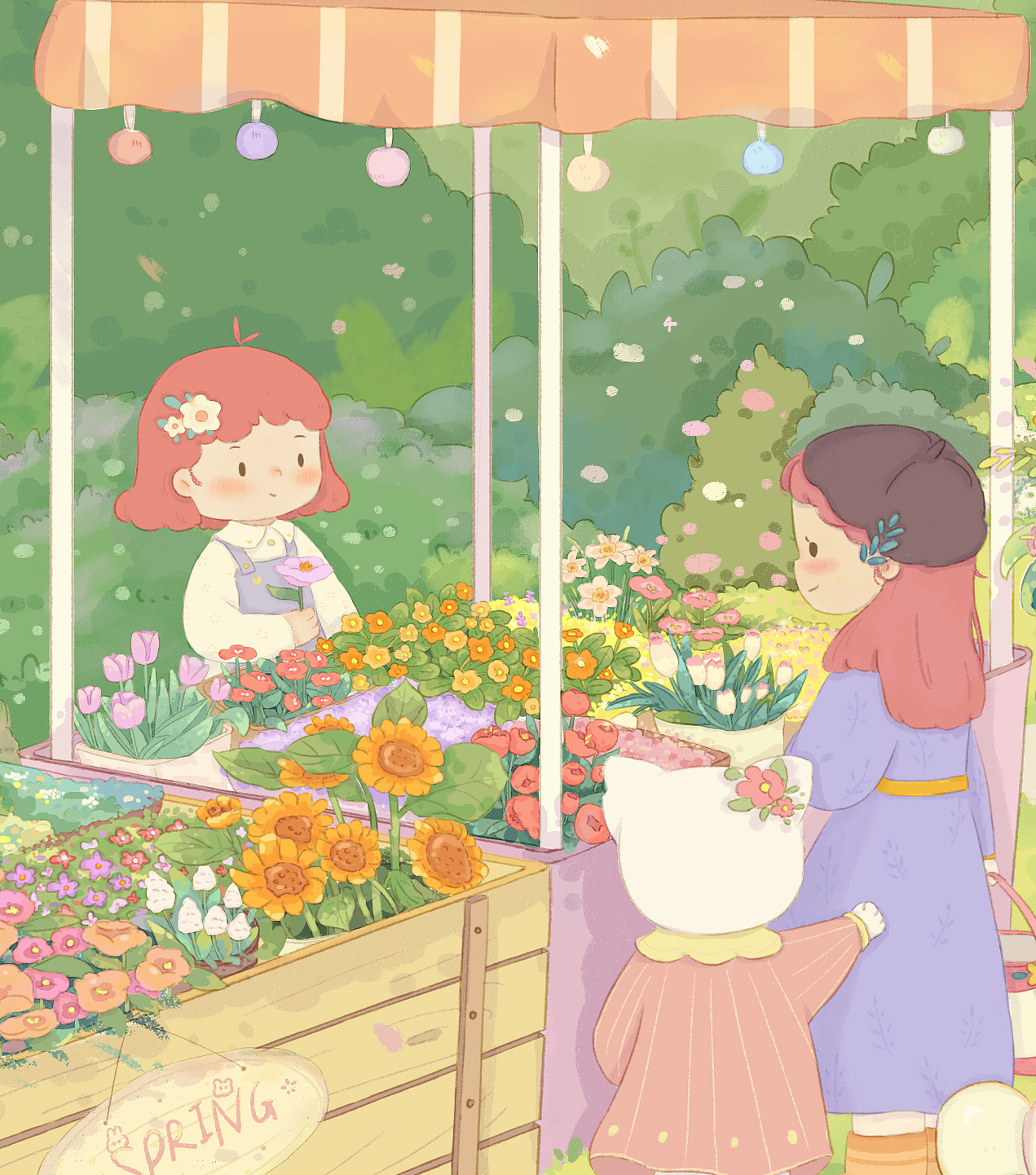 春天一起去逛花市呀（图ZMzM0MTQ0NzU2） - 儿童插画 - 站酷设计师阿易快去画画原创素材 - 站酷ZCOOL