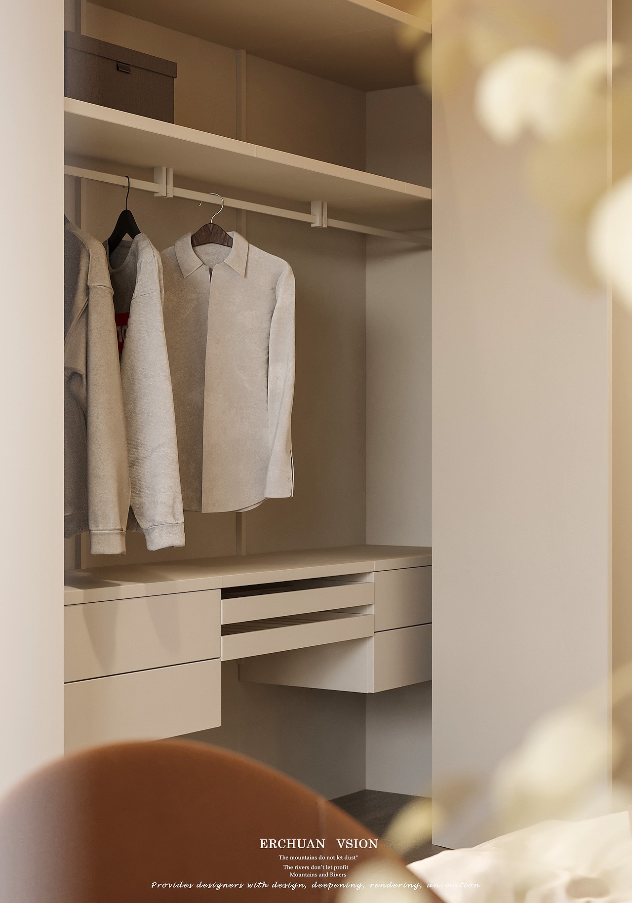 而川视觉丨现代复古奶油卧室—被包裹的归属感和治愈感