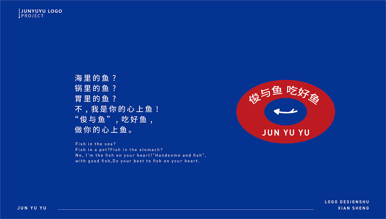 俊与鱼品牌logo人物卡通形象设计