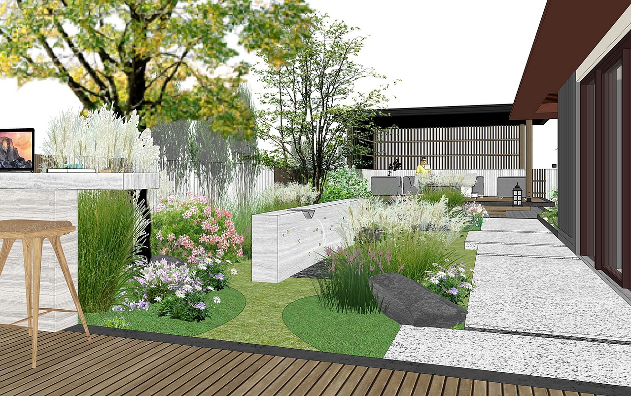 现代庭院景观SU模型下载