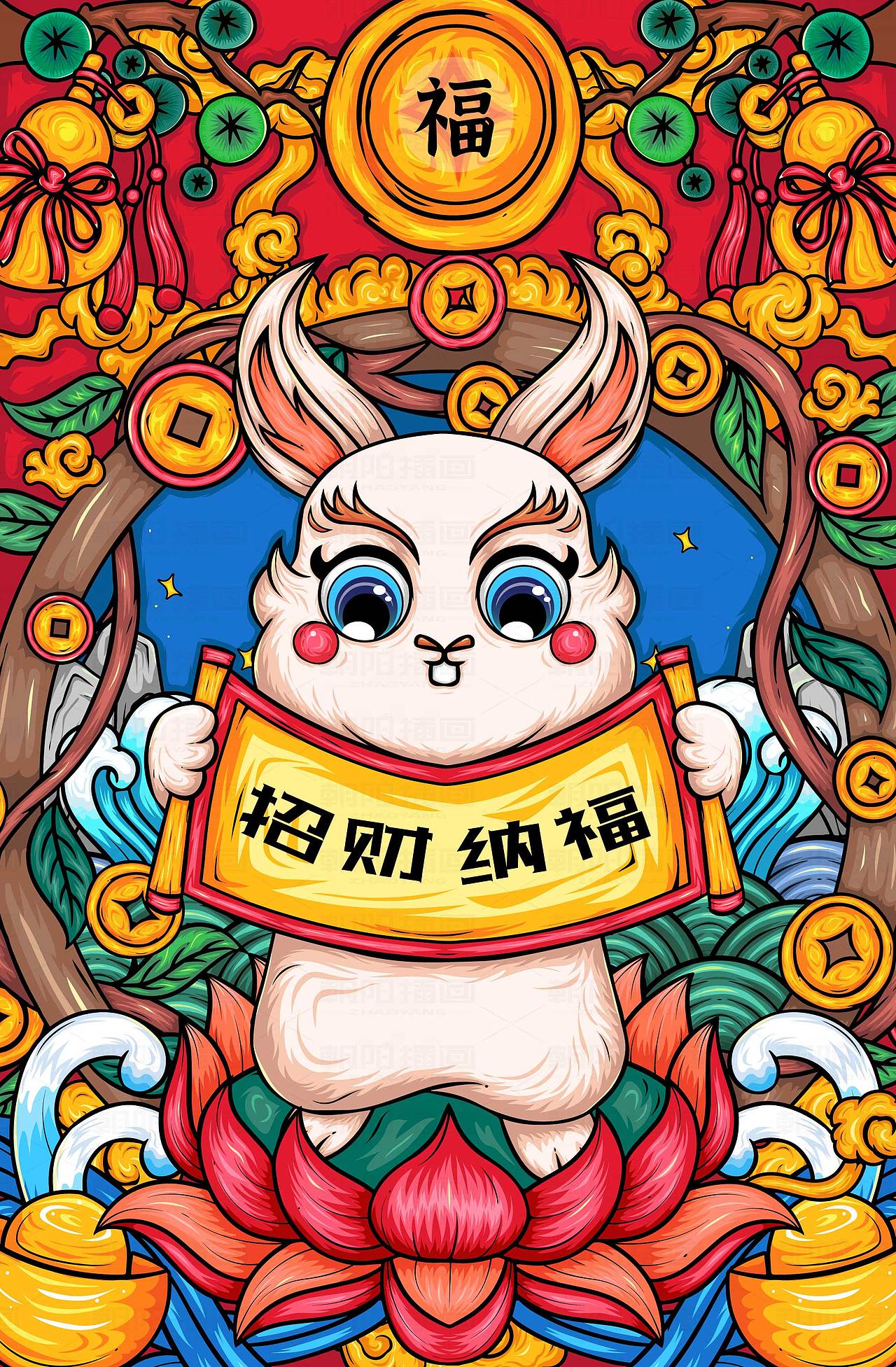 一系列的兔子国潮插画（图ZMzEzNzgwMzQ0） - 商业插画 - 站酷设计师朝阳的插画原创素材 - 站酷ZCOOL