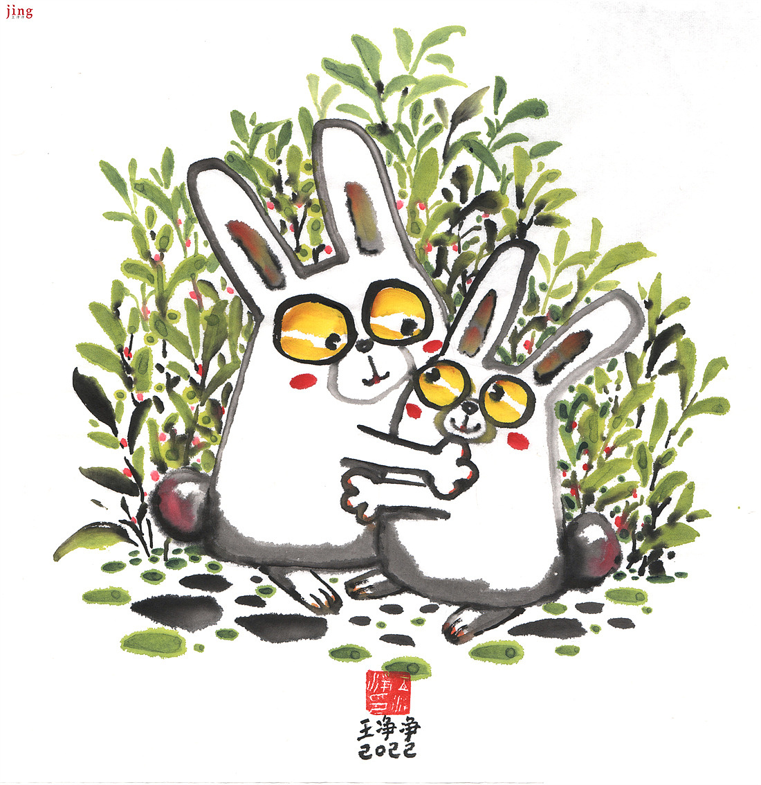 31幅萌趣可爱的兔子水墨画（适合兔年场景的国画）（图ZMzI3MDgyMjM2） - 绘本 - 站酷设计师画儿晴天原创素材 - 站酷ZCOOL