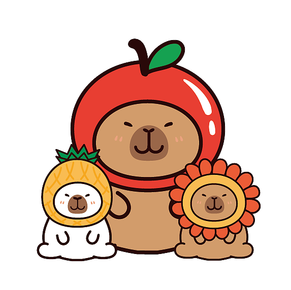 卡皮巴拉水豚萌萌IP卡通形象插画表情包设计水果系列