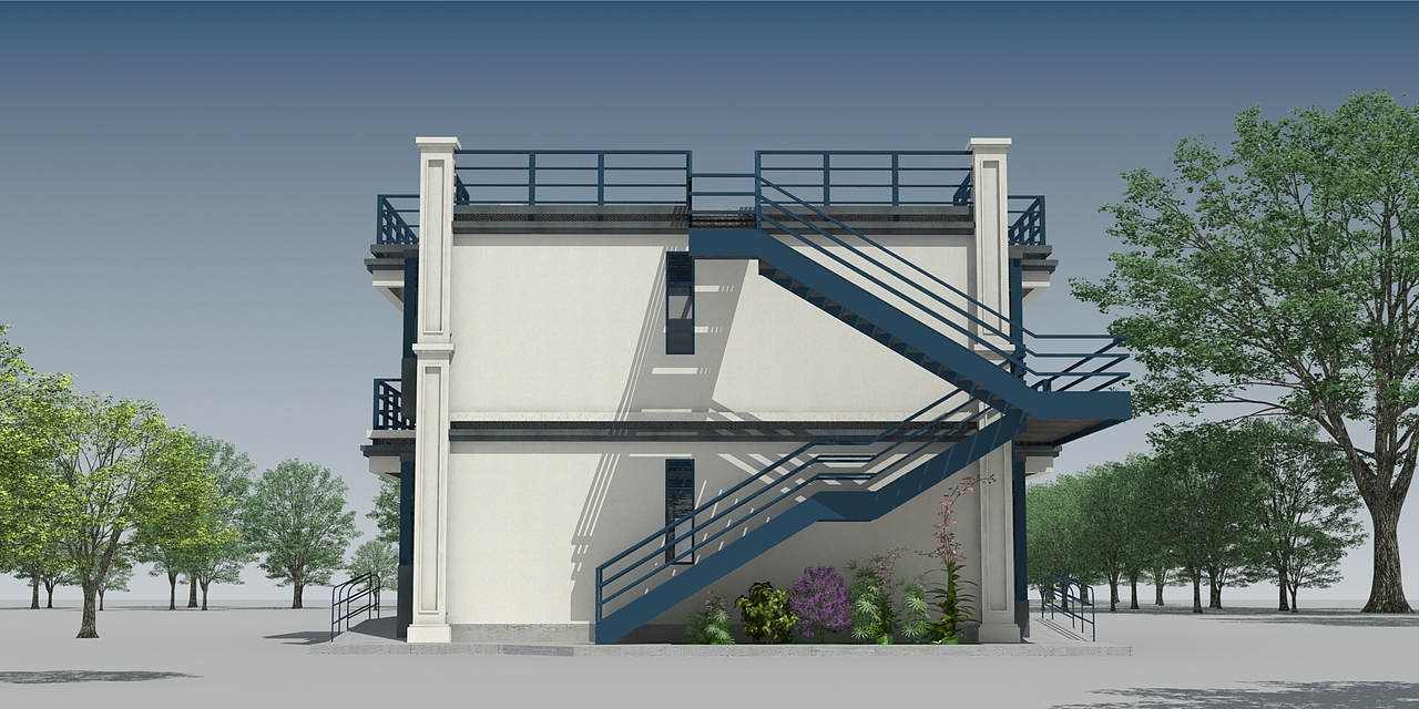 二层平顶农村自建房设计,外挂楼梯