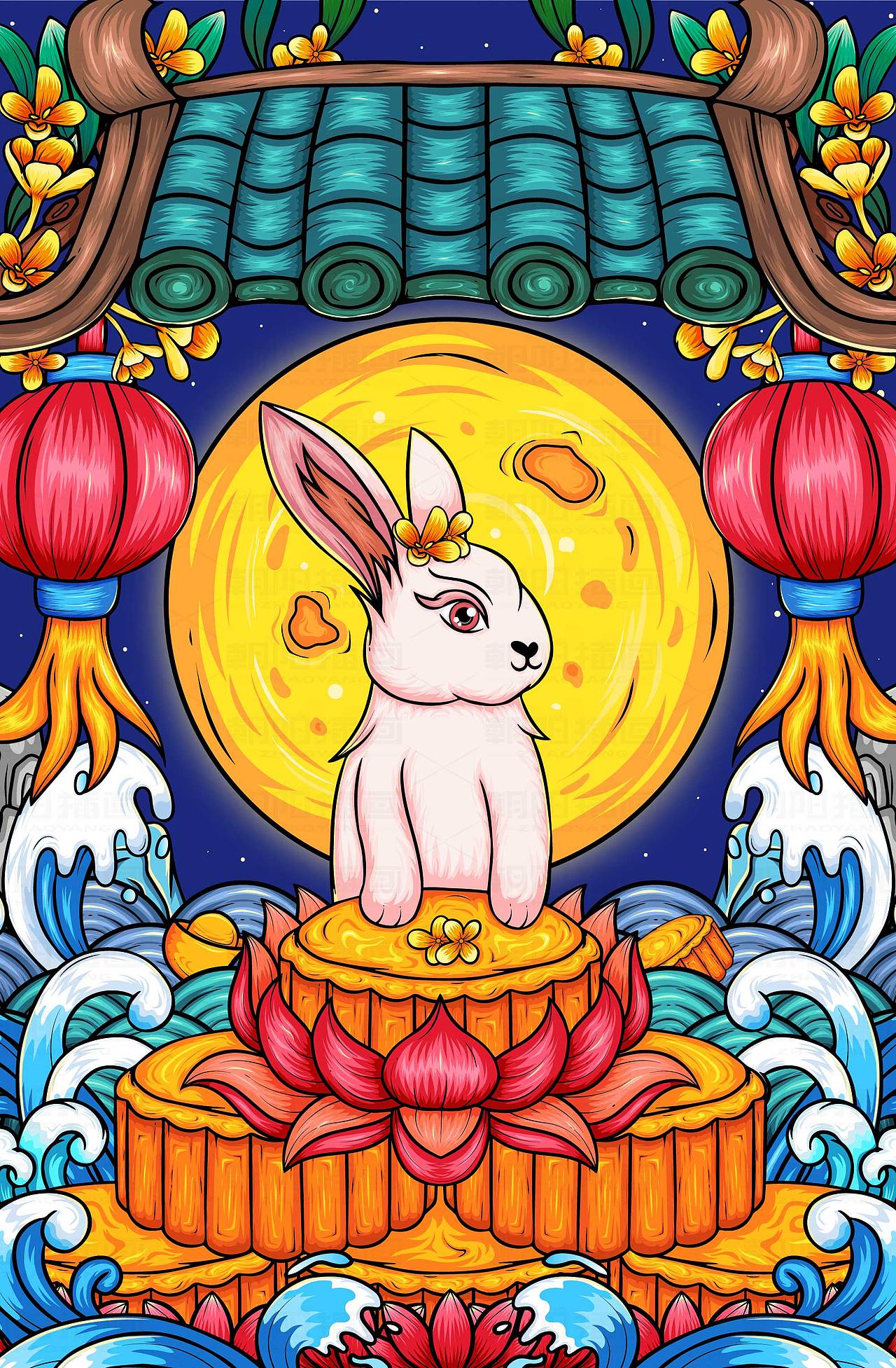 一系列的兔子国潮插画