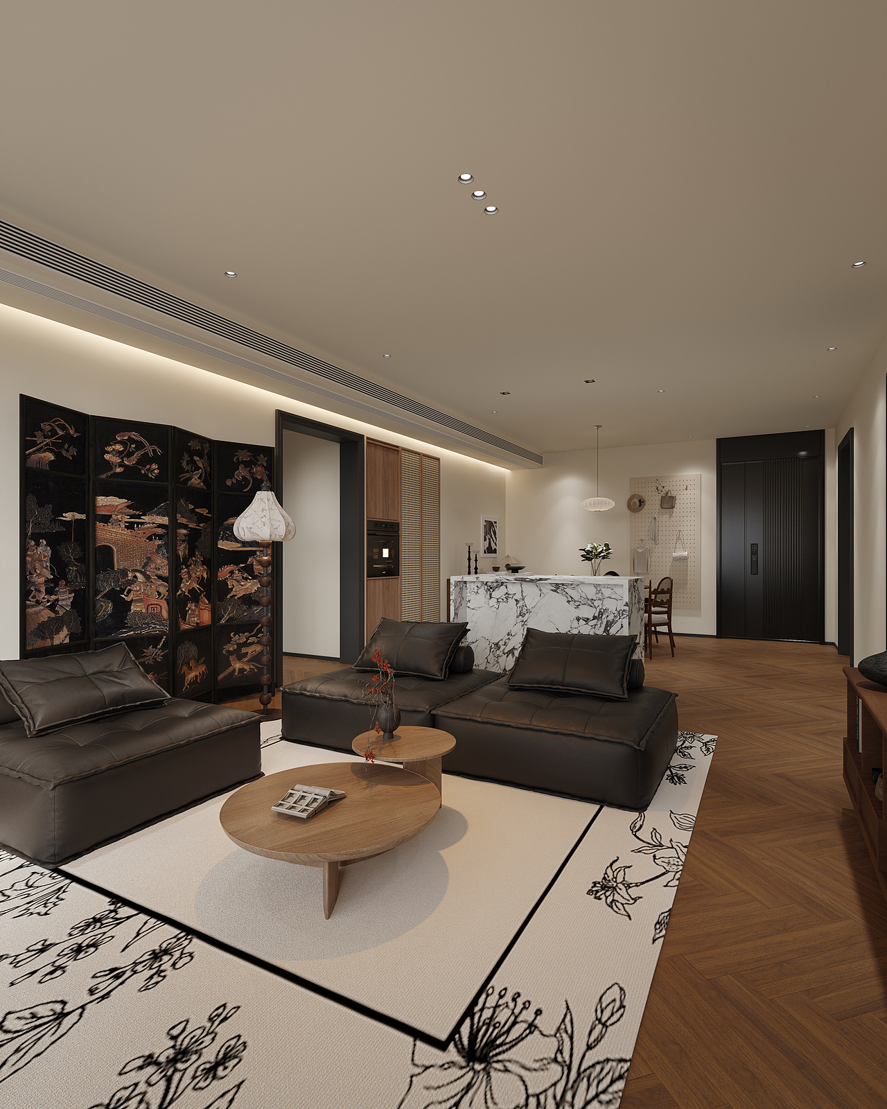 奶油中古风客餐厅渲染表现